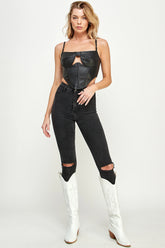 Faux Leather Underwear Corset Top With Buckle Adjustable Straps